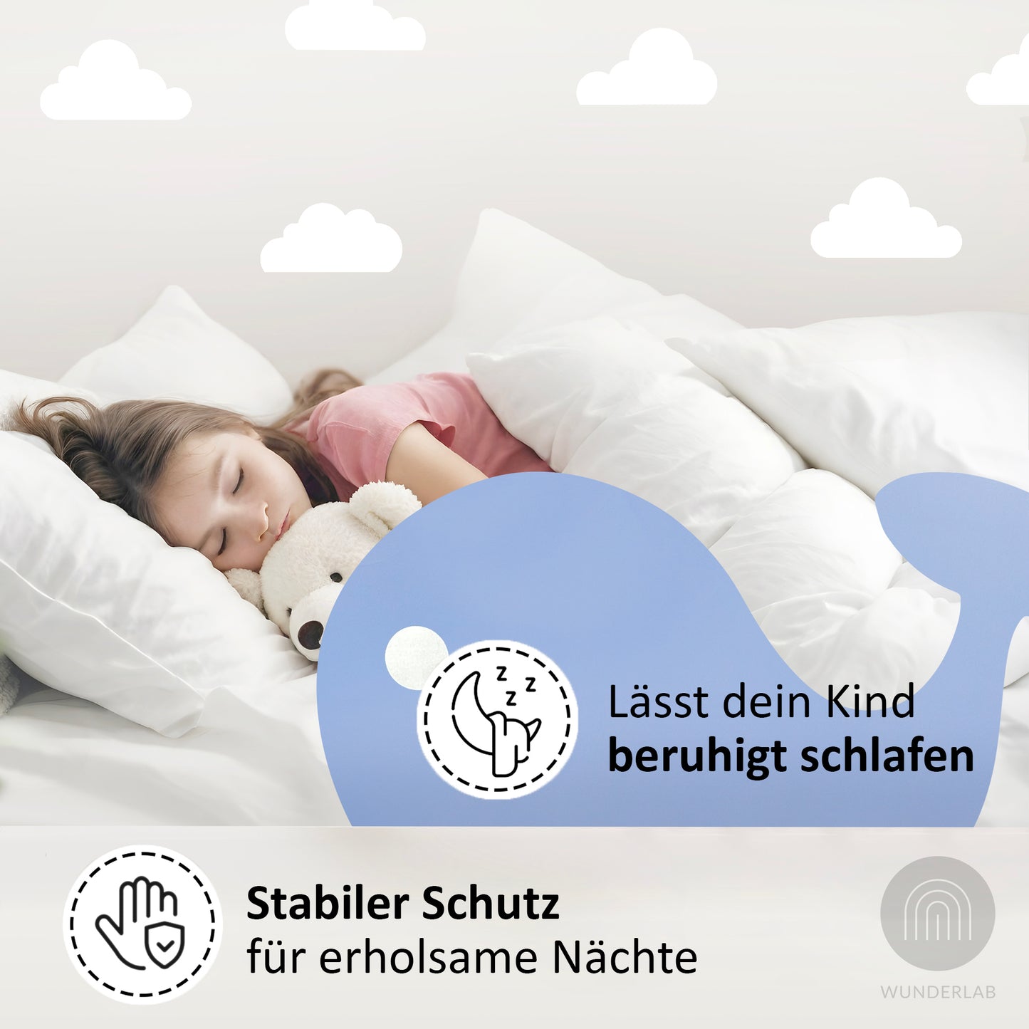 Kind schläft sicher neben Rausfallschutz – für ruhige Nächte und ein geborgenes Schlafumfeld.