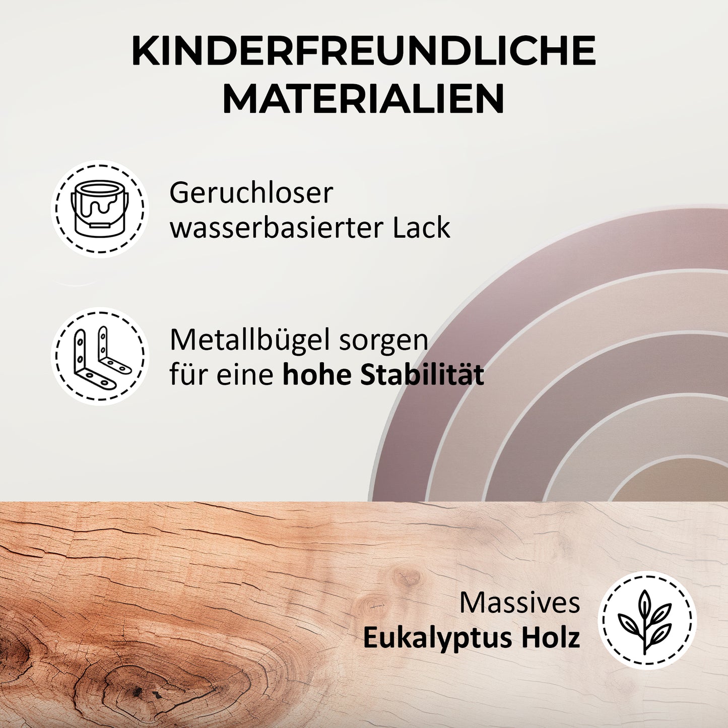 Kinderfreundlicher Rausfallschutz mit wasserbasiertem Lack und Metallbügeln für Stabilität.