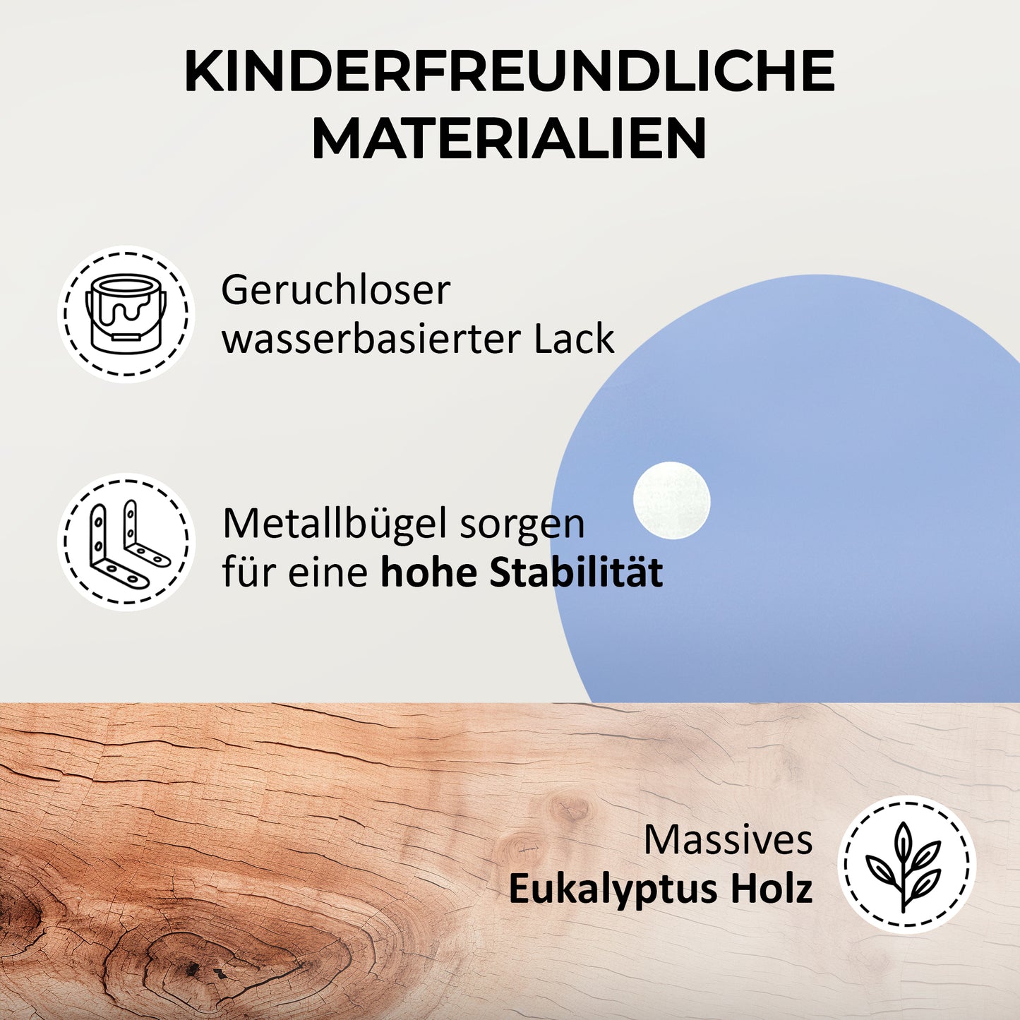 Kinderfreundlicher Rausfallschutz mit wasserbasiertem Lack und Metallbügeln für Stabilität.