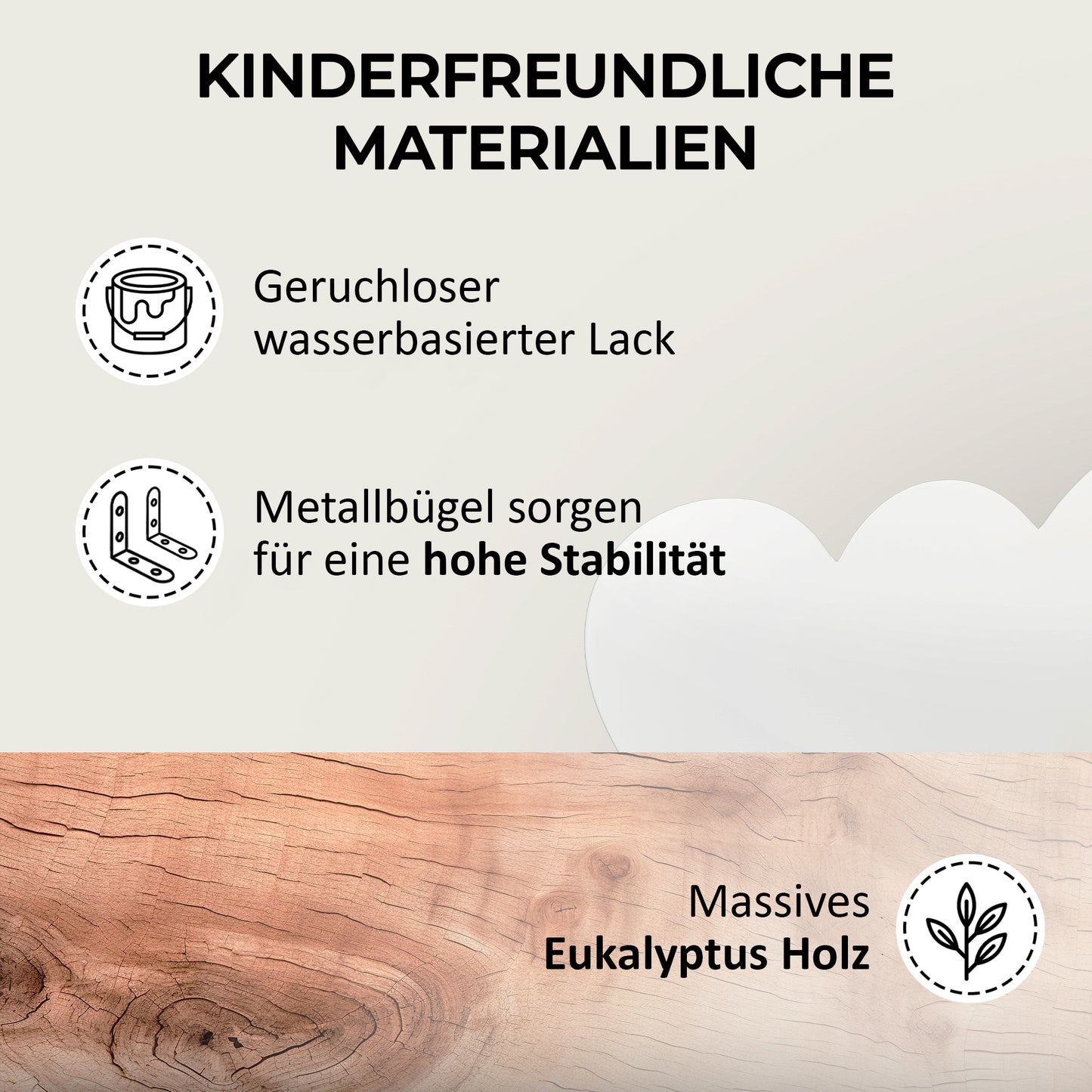 Kinderfreundlicher Rausfallschutz mit wasserbasiertem Lack und Metallbügeln für Stabilität.