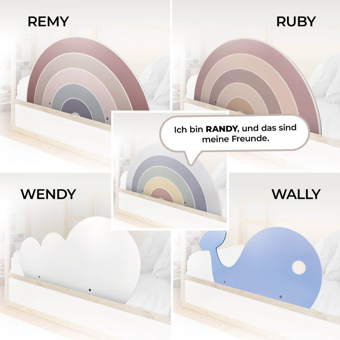 Rausfallschutz „Randy“ mit seinen Designfreunden – liebevolle Varianten für jedes Kinderzimmer