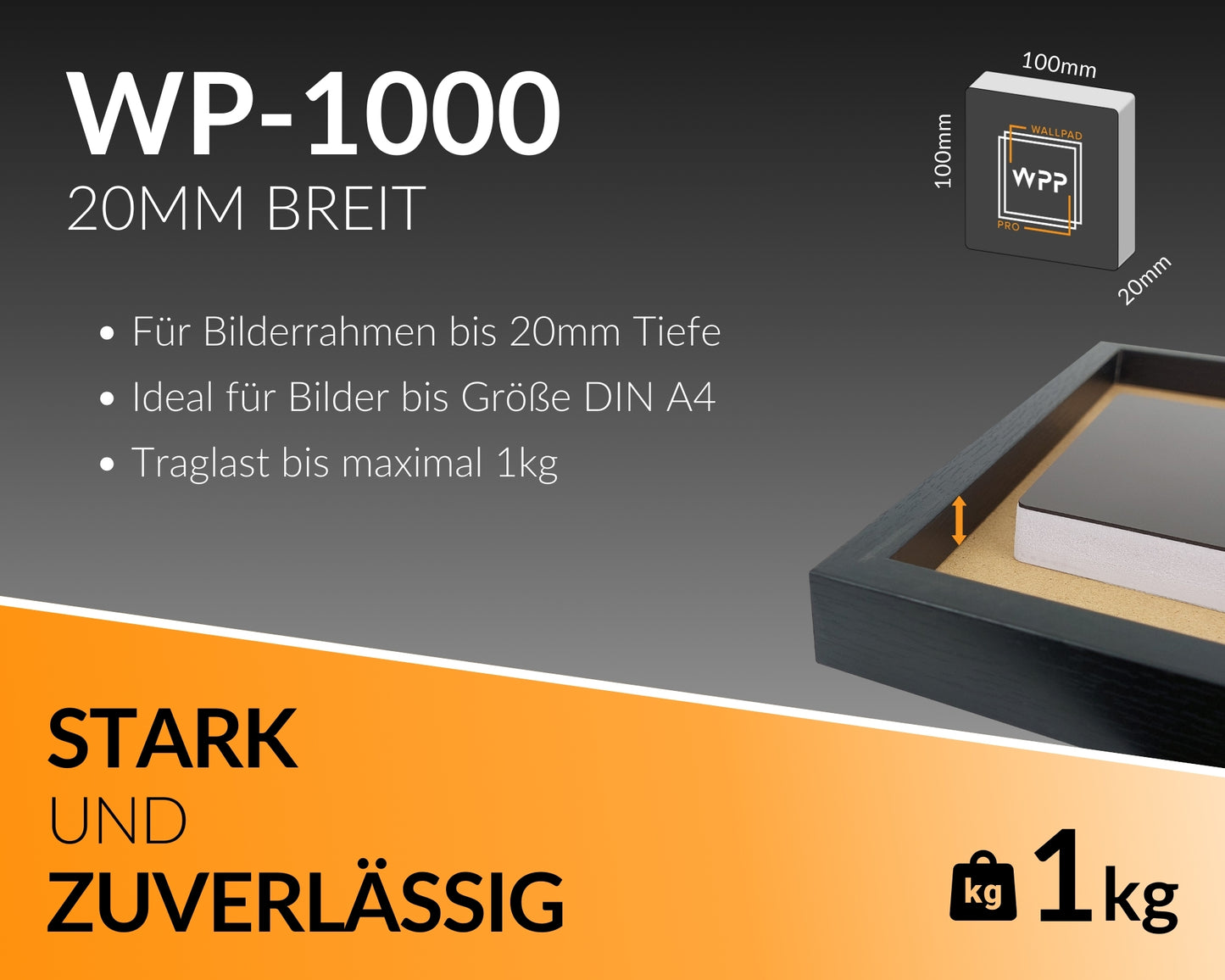WallPad Pro - Bilderrahmen Magnetklebepads Breit, 2x 1kg