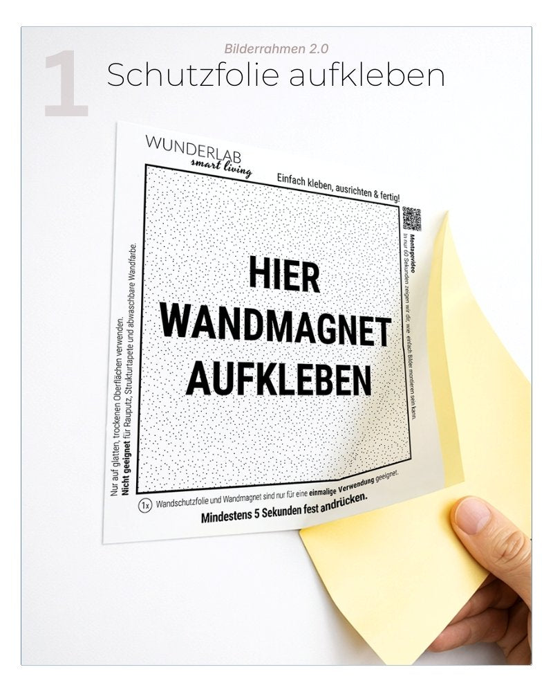 Wandschutzfolie für magnetische Bilderrahmen an der Wand anbringen – Vorbereitung für Montage ohne Bohren