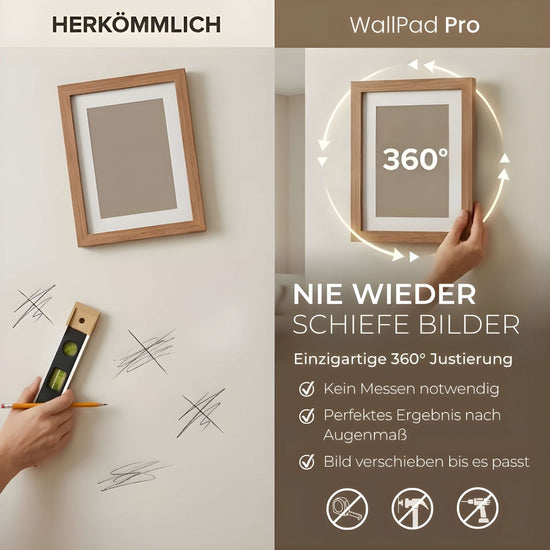 Bilderrahmen aufhängen ohne Bohren mit WallPad Pro – 360° flexibel ausrichten, nie wieder schiefe Bilder