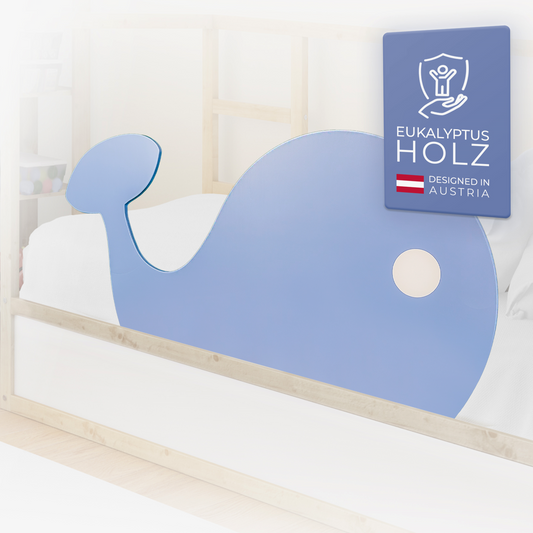 Rausfallschutz aus massivem Eukalyptusholz für Kinderbetten – stabiles Bettgitter mit liebevollem Design.