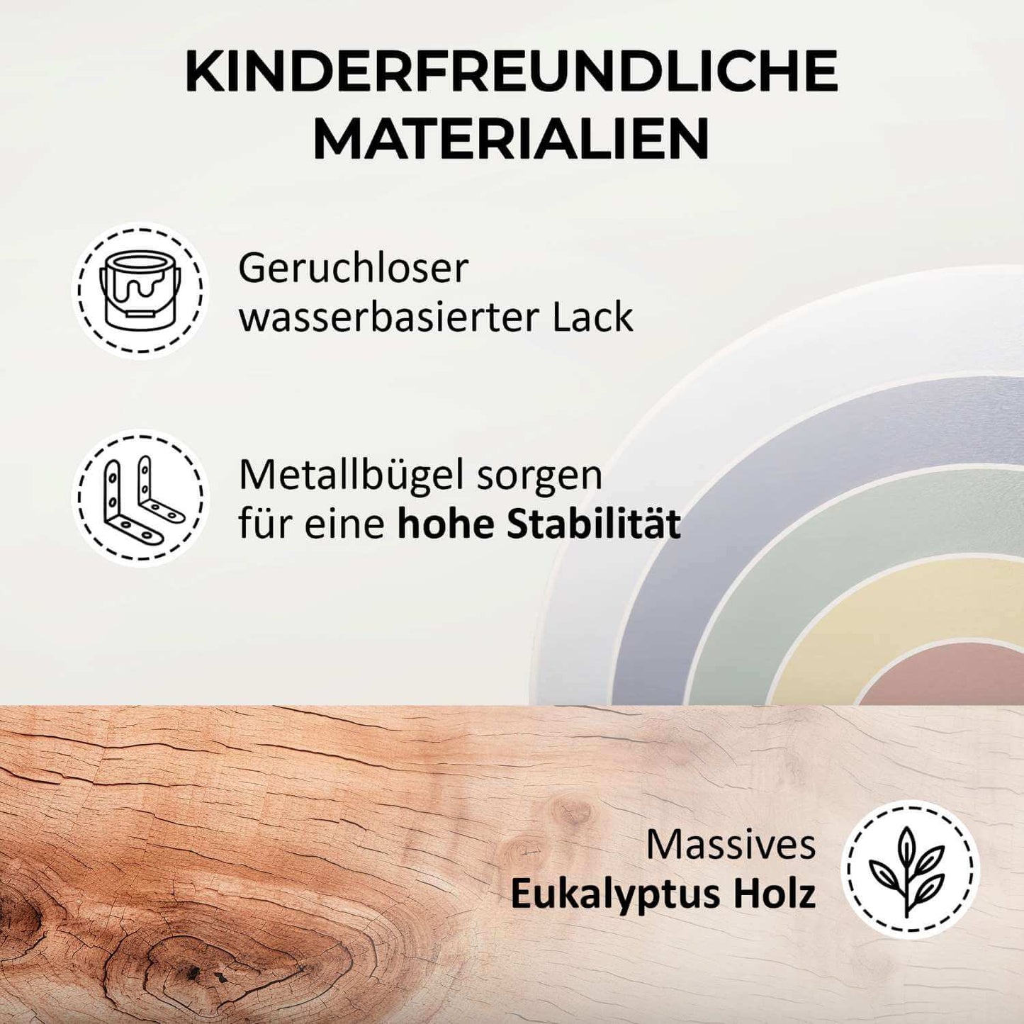 Robuster Rausfallschutz aus massivem Eukalyptus-Holz – kinderfreundlich lackiert mit sicherem Halt