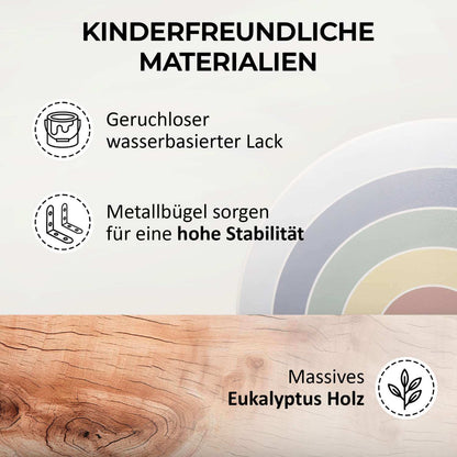 Robuster Rausfallschutz aus massivem Eukalyptus-Holz – kinderfreundlich lackiert mit sicherem Halt