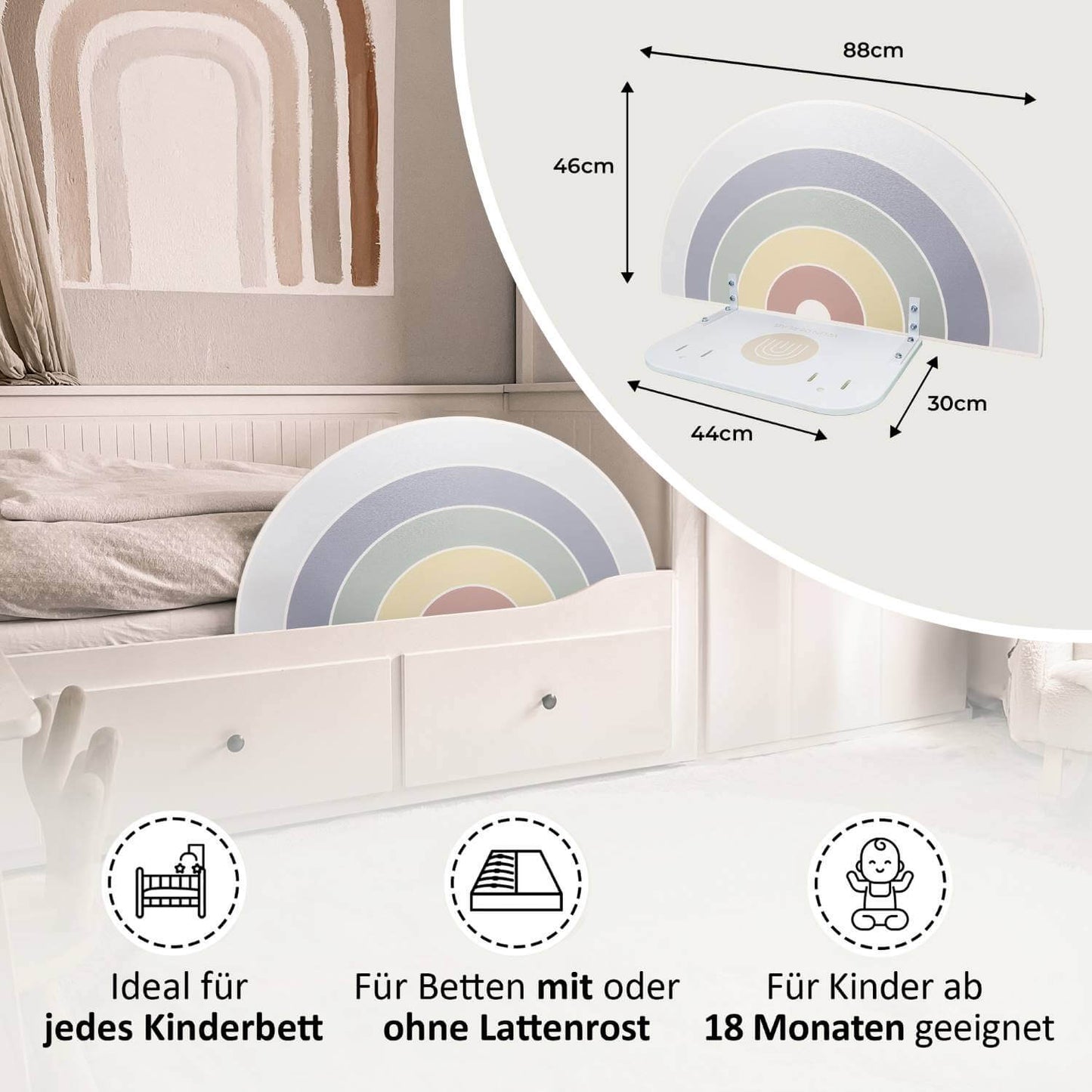 Randy Regenbogen – passt an alle gängigen Kinderbetten, geeignet ab 18 Monaten, einfache Montage