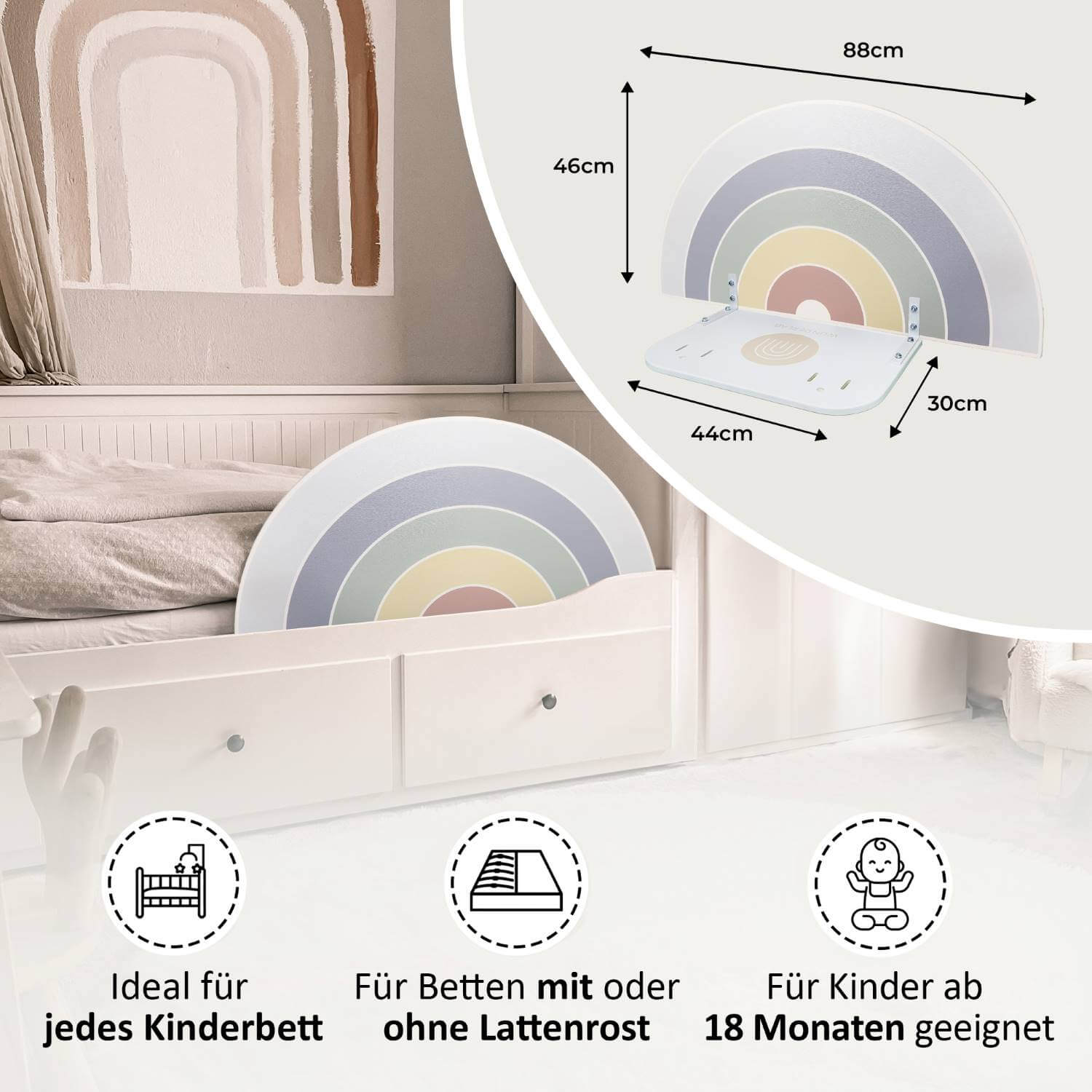 Randy Regenbogen – passt an alle gängigen Kinderbetten, geeignet ab 18 Monaten, einfache Montage