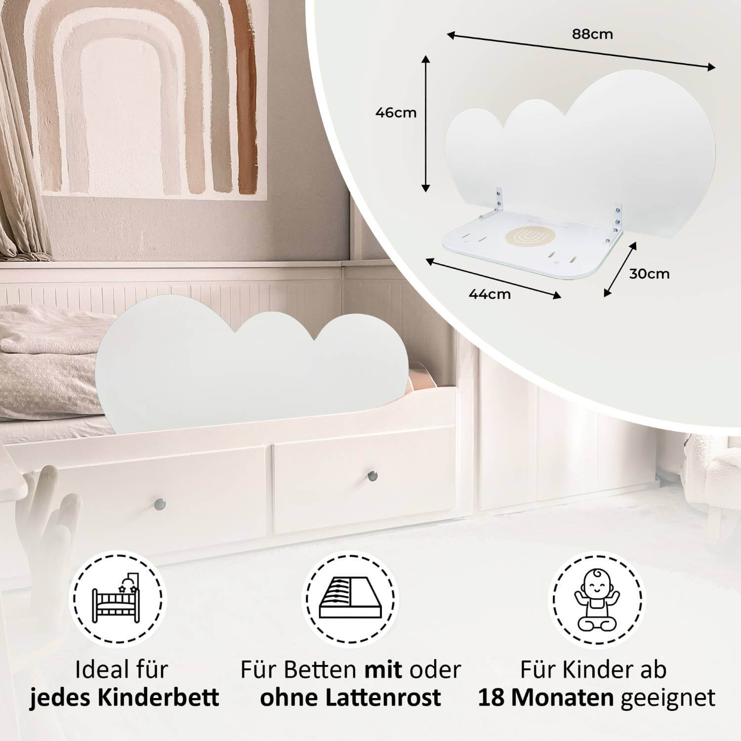Wendy Wolke Rausfallschutz – perfekt für Kinderbetten mit oder ohne Lattenrost, ab 18 Monaten geeignet